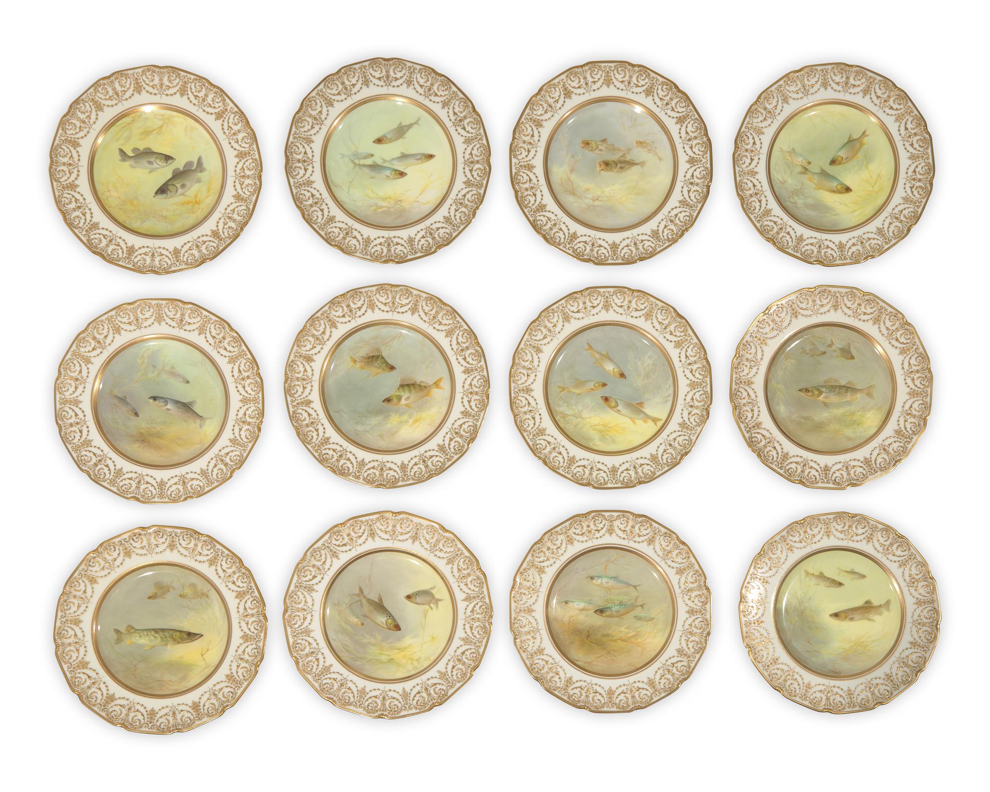 A Set of Twelve Royal Doulton Porcelain Ichthyological Plates