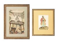 Two Pinprick and Watercolor Pictures of Men