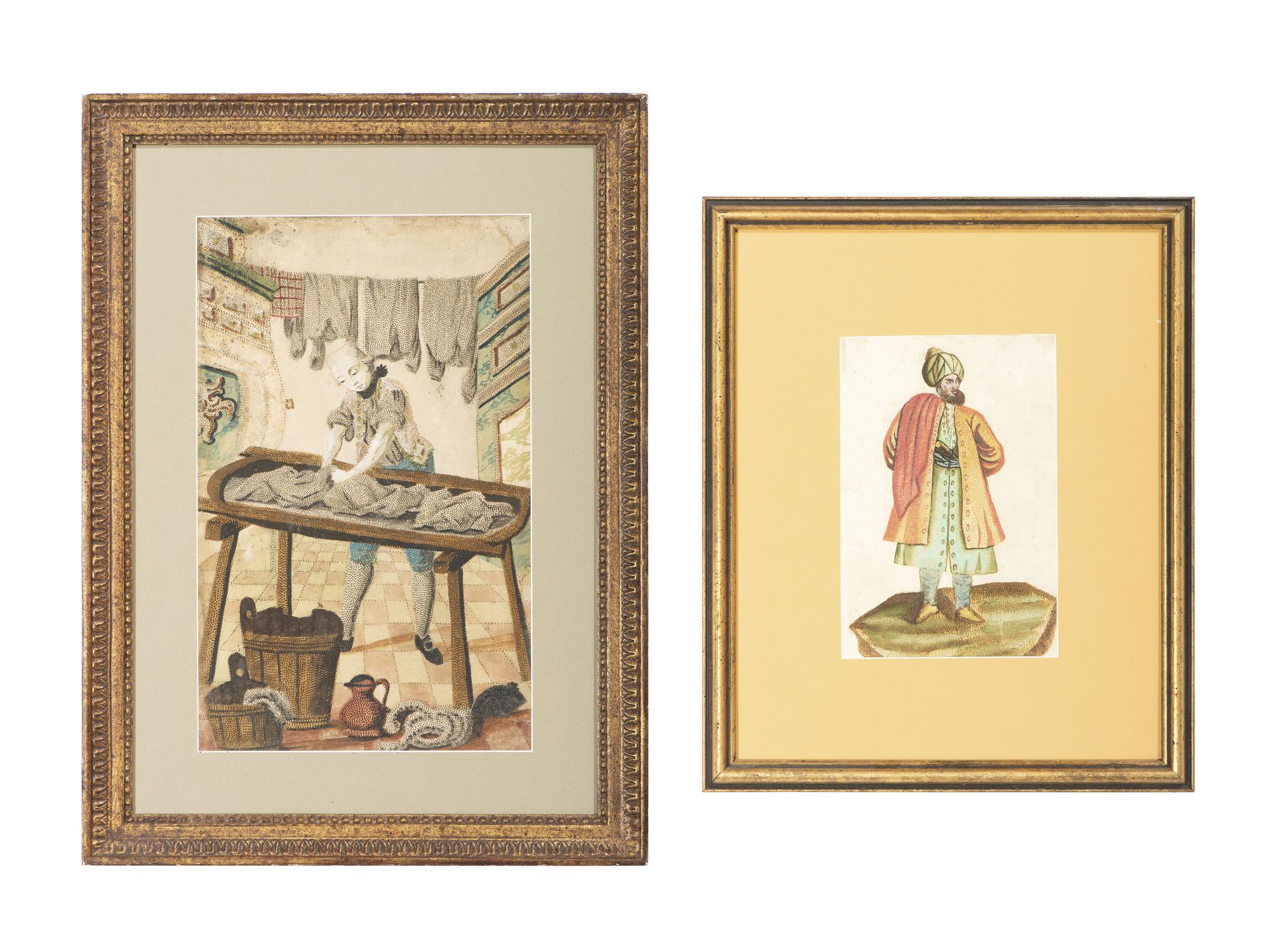 Two Pinprick and Watercolor Pictures of Men