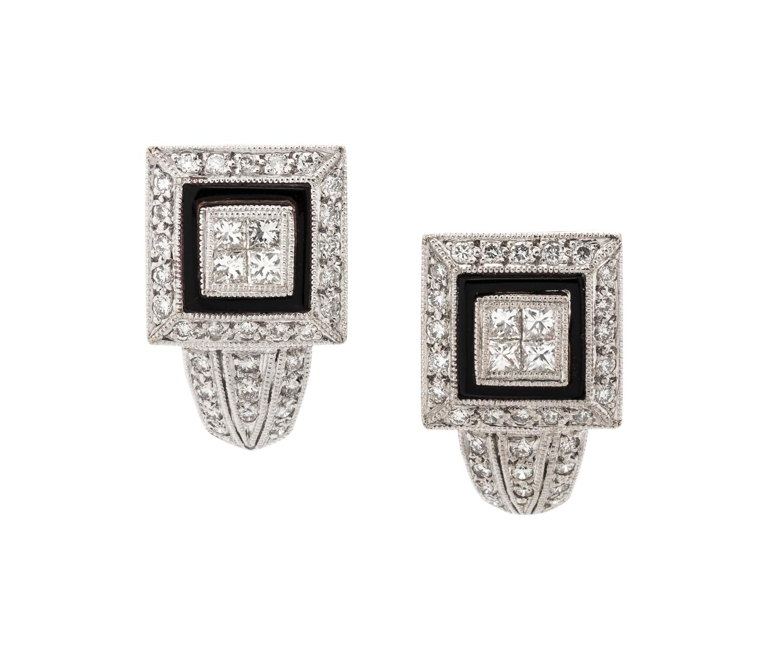 DIAMOND AND ENAMEL EARCLIPS