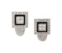 DIAMOND AND ENAMEL EARCLIPS