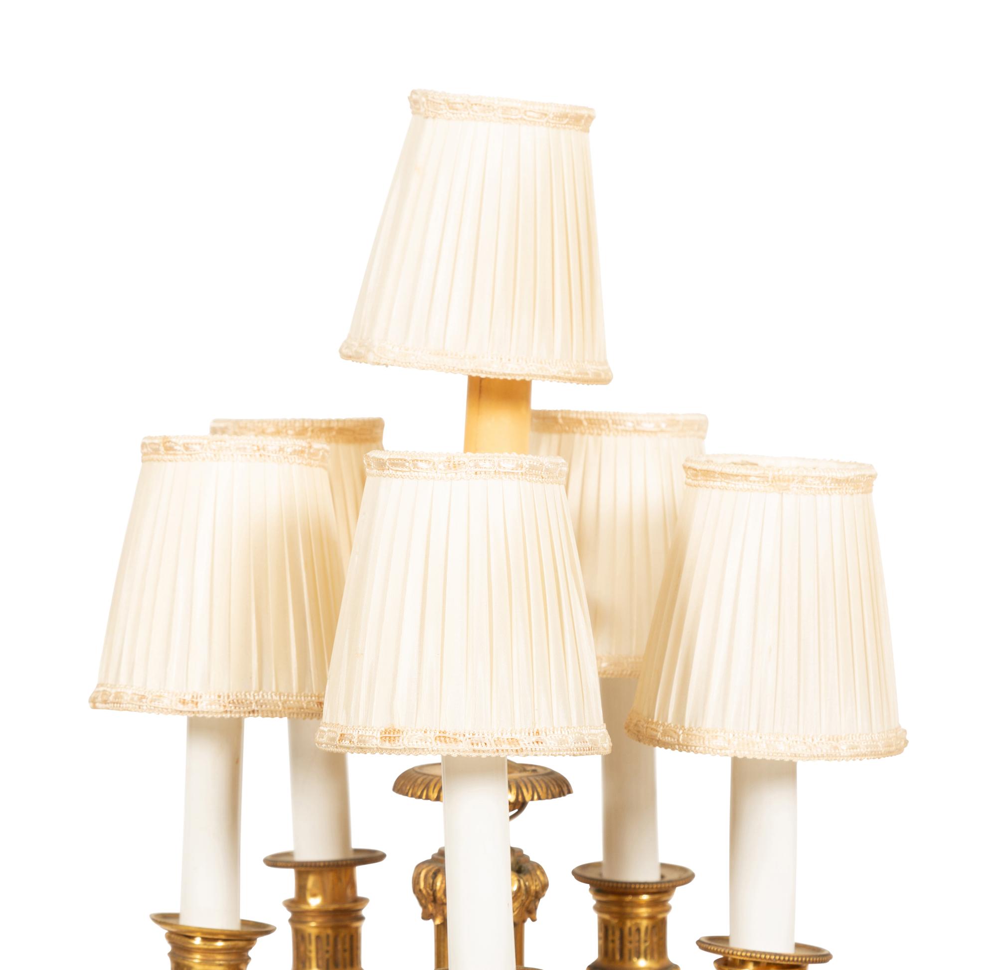 A Pair of Empire Style Six-Light Bronze Urn-form Candelabra