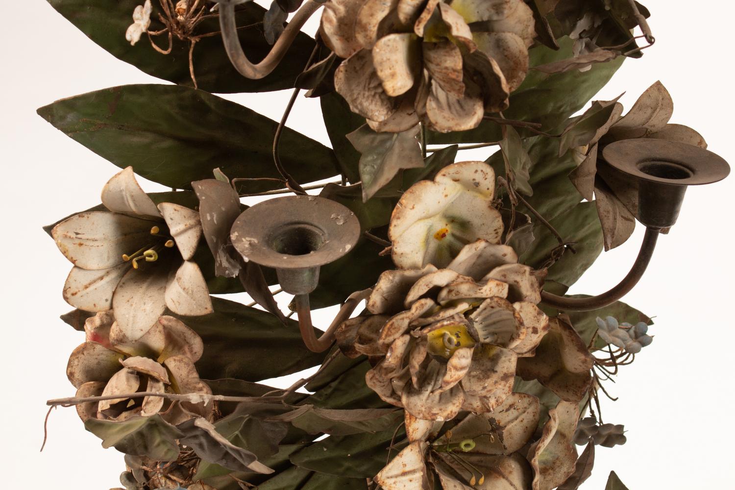 A Pair of Neoclassical Style Tole Flower-Filled Urns — 19TH CENTURY