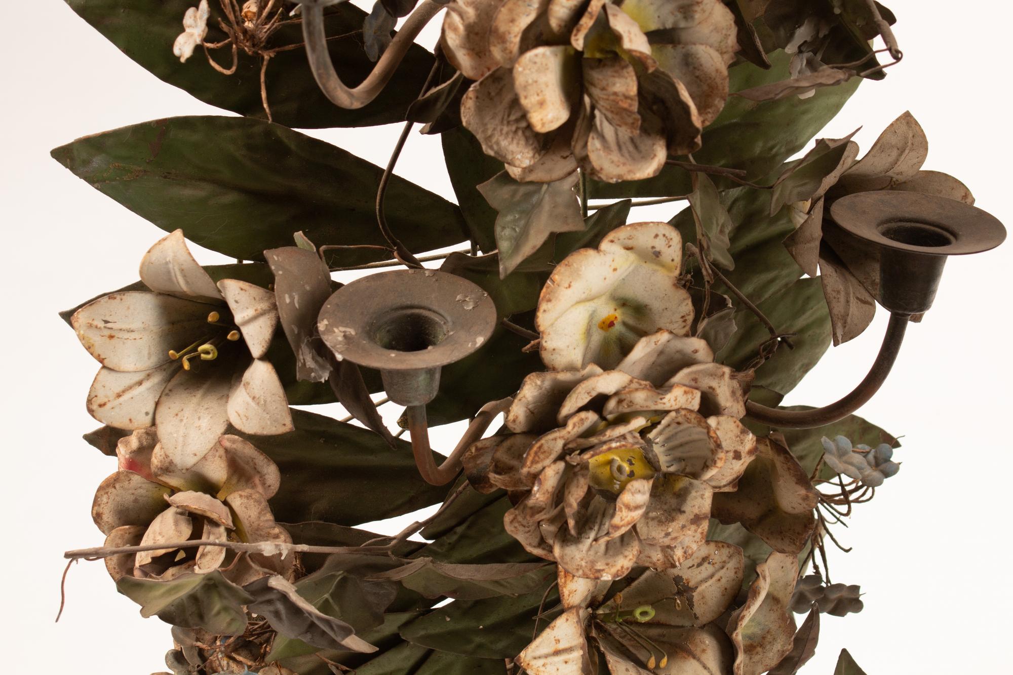 A Pair of Neoclassical Style Tole Flower-Filled Urns — 19TH CENTURY