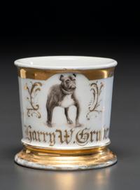 A Porcelain Shaving Mug Depicting an American Bulldog