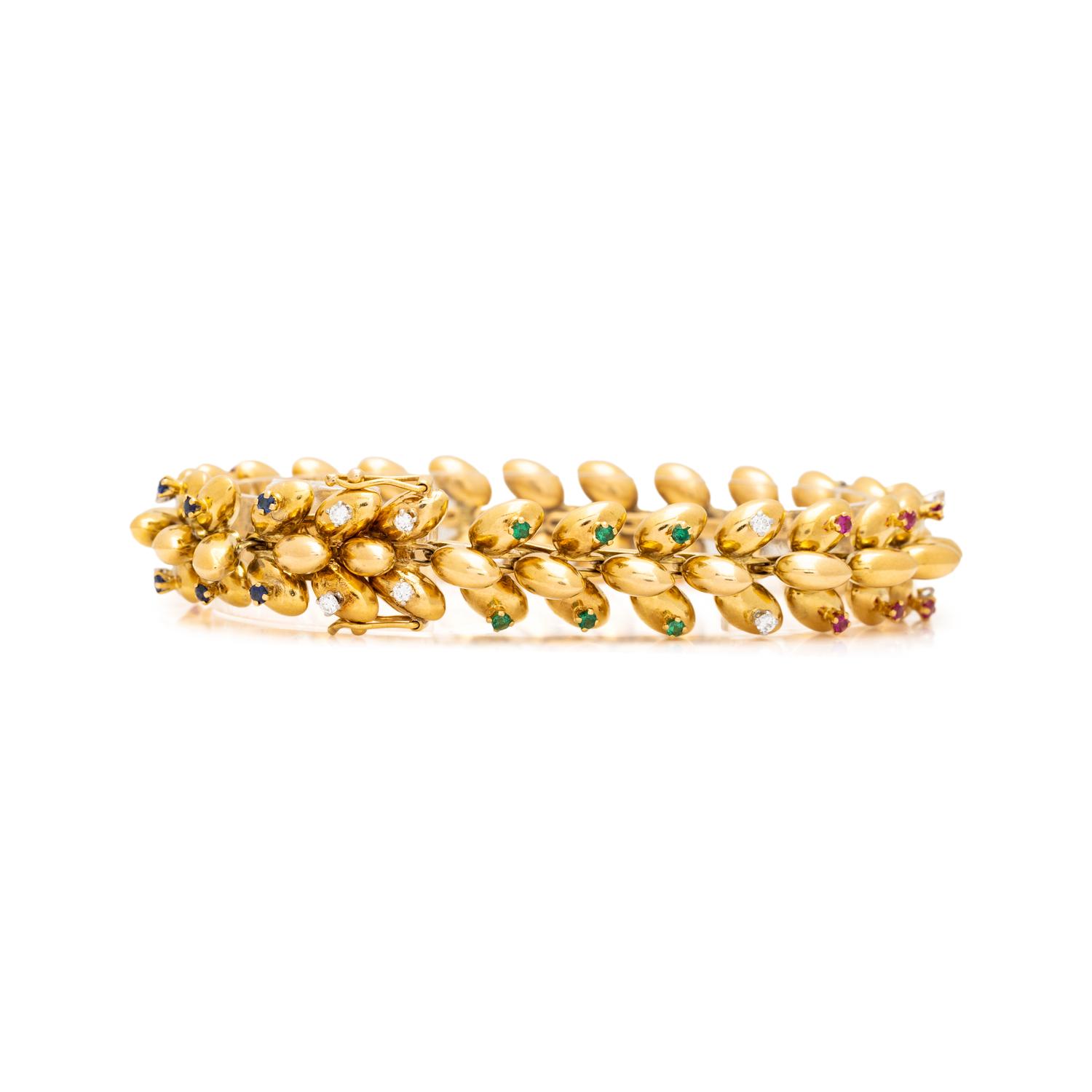 BOUCHERON, YELLOW GOLD, DIAMOND AND MULTIGEM BRACELET