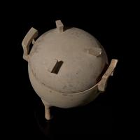 A Chinese Grey Pottery Vessel and Cover, Ding , Warring States Period 戰國 灰陶帶蓋三足鼎