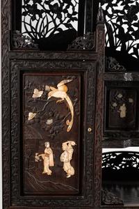 A Japanese Bone-Mounted Pierce-Carved Hardwood Cabinet on Stand — 19TH CENTURY