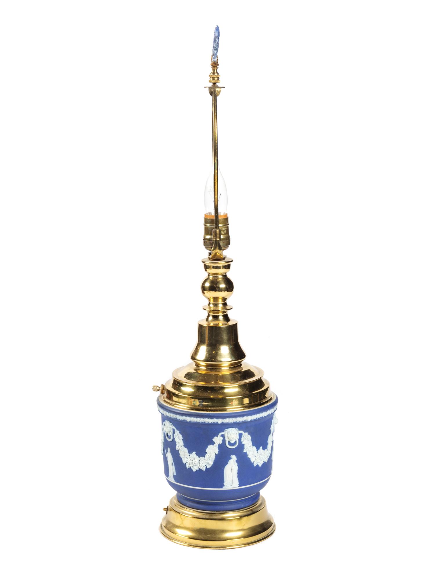A Jasperware Cache Pot Mounted as a Lamp