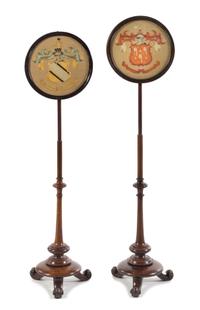 A Pair of Regency Needlework Pole Screens Height of taller example 51 1/2 inches. — FIRST HALF 19TH CENTURY
