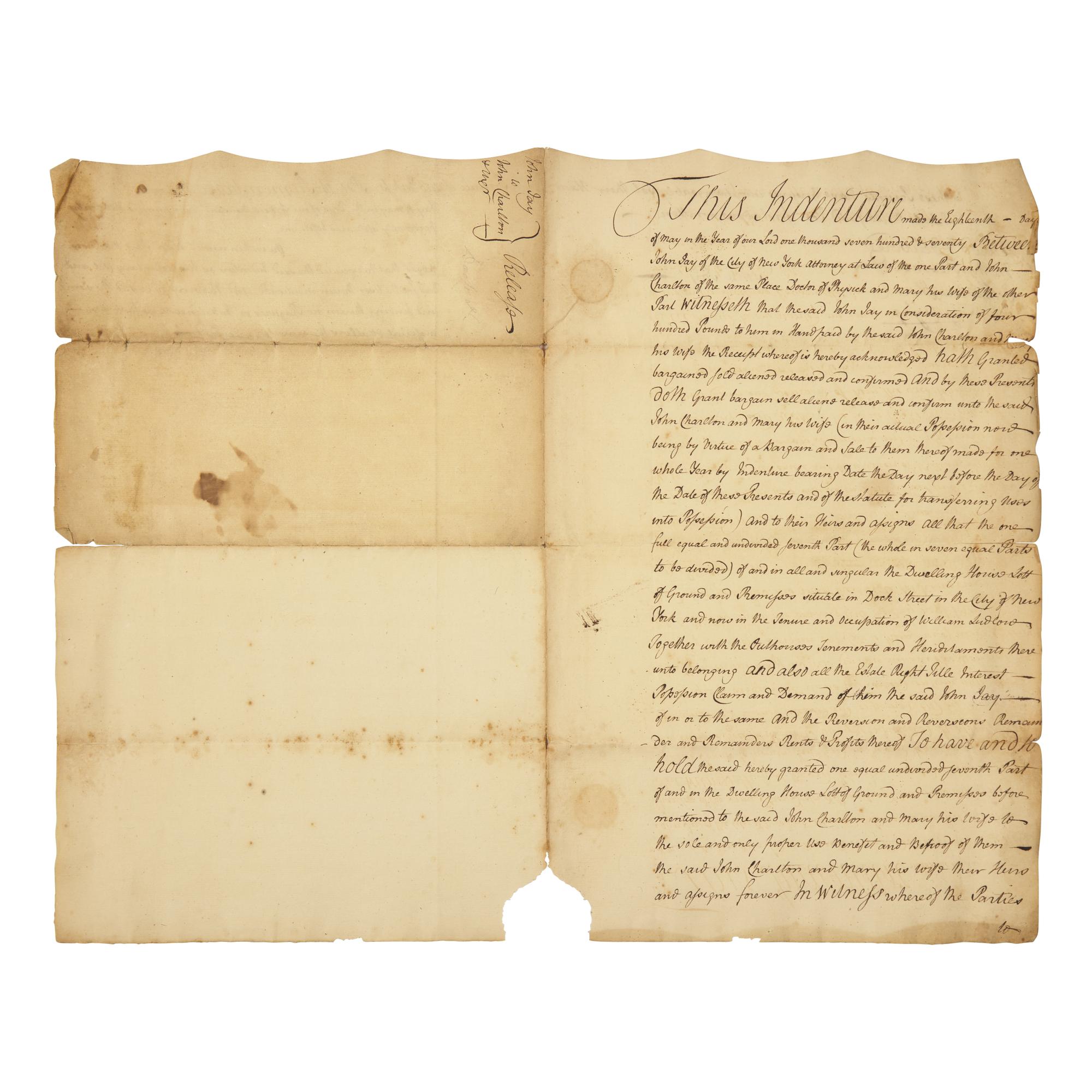 [Americana] Jay, John. Autograph Document, signed.