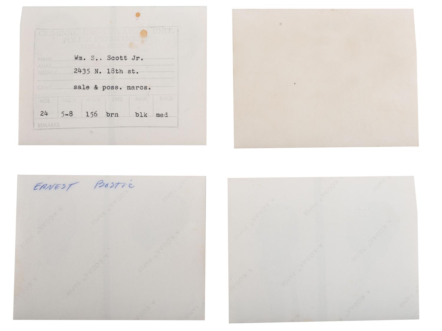 [CRIME & PUNISHMENT]. A group of 8 mugshots of African American men, some identified. Philadelphia, PA, ca 1950s-1960s.