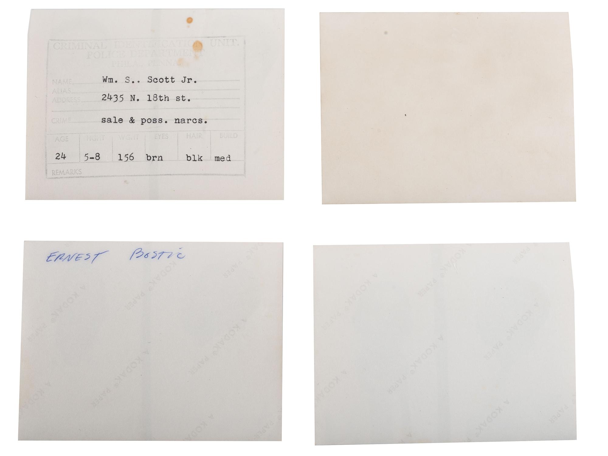 [CRIME & PUNISHMENT]. A group of 8 mugshots of African American men, some identified. Philadelphia, PA, ca 1950s-1960s.