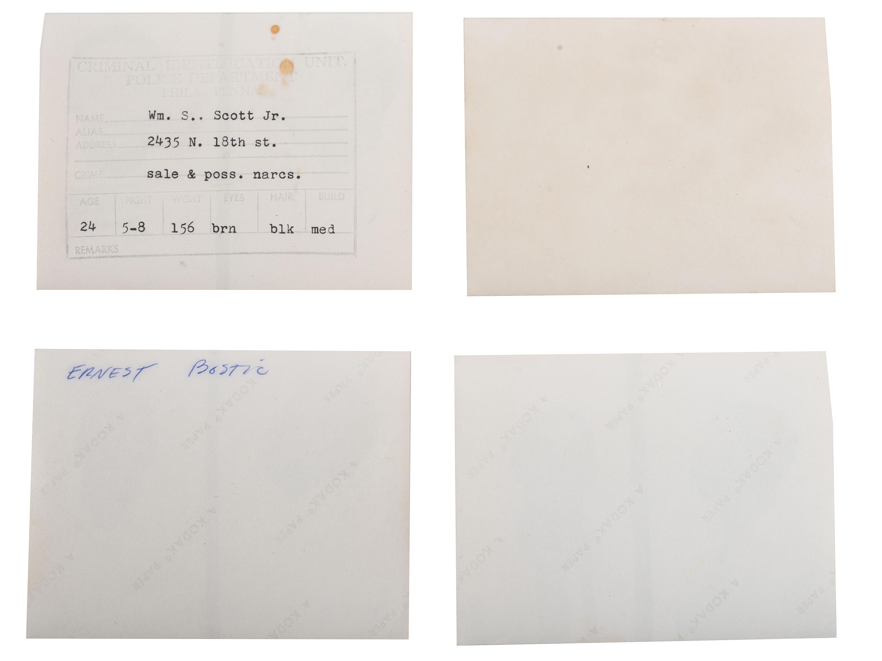 [CRIME & PUNISHMENT]. A group of 8 mugshots of African American men, some identified. Philadelphia, PA, ca 1950s-1960s.