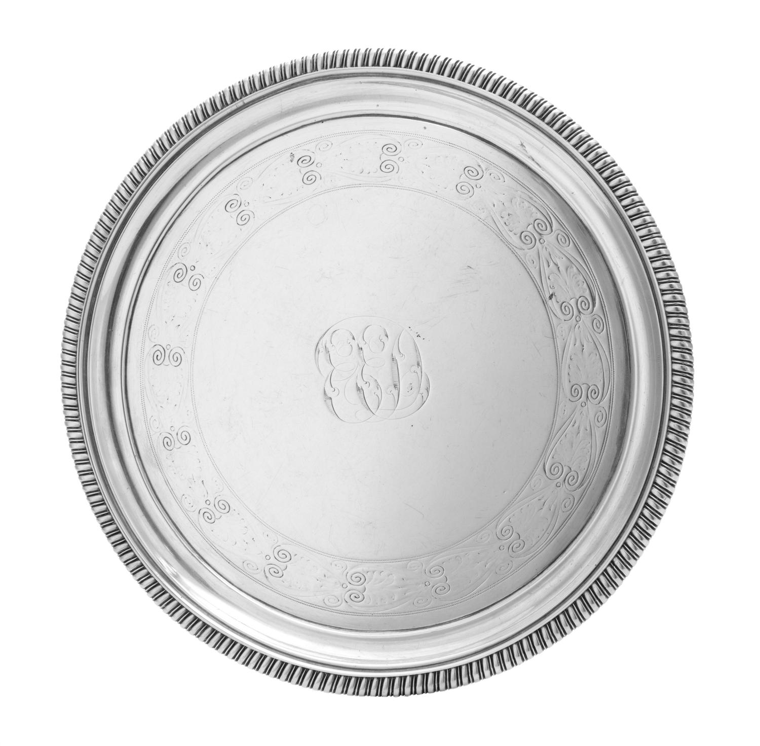 A George III Silver Salver, Thomas Hannam & John Crouch, London 1807, having a gadrooned rim, centered by an engraved monogram with a s