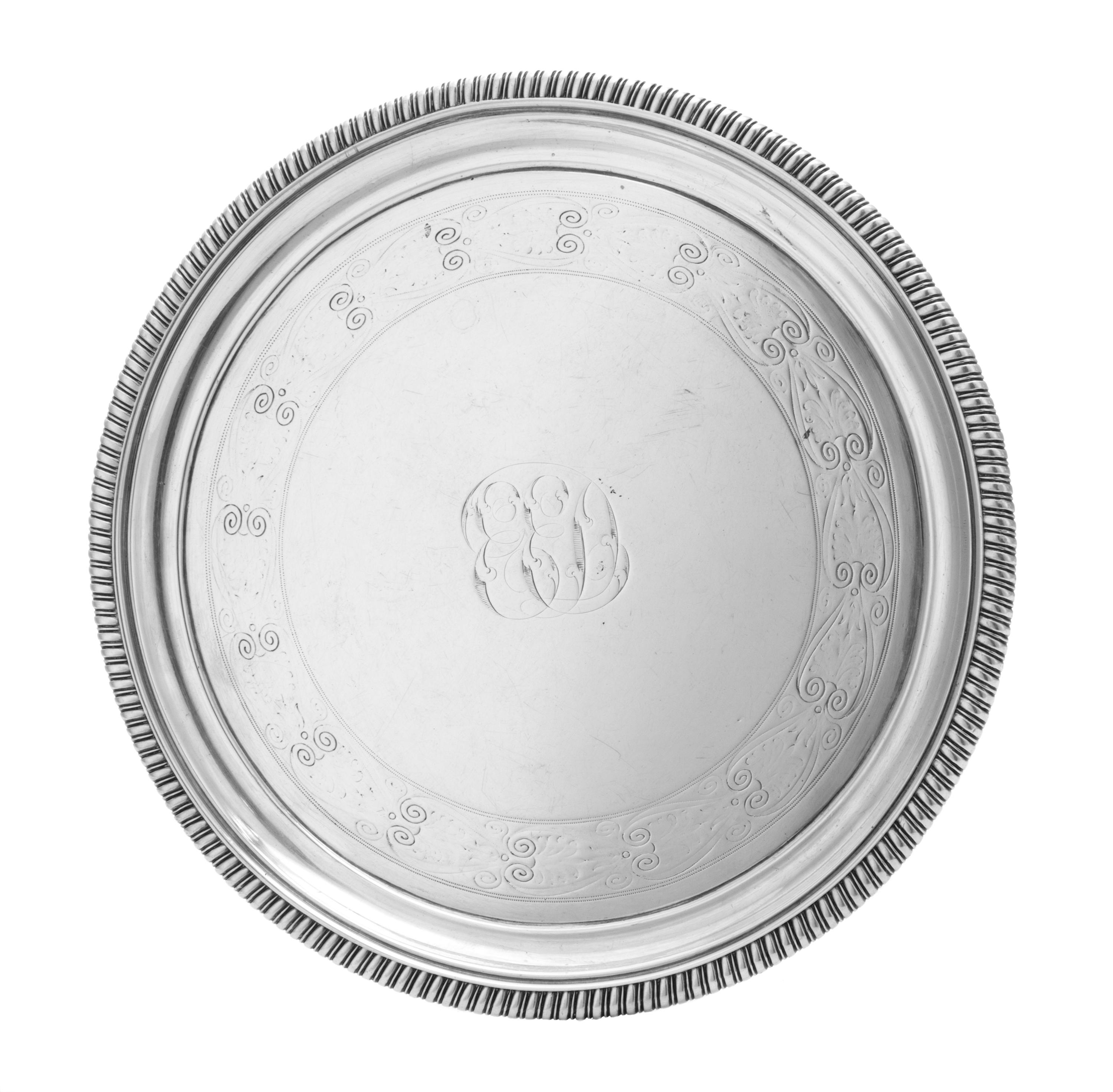 A George III Silver Salver, Thomas Hannam & John Crouch, London 1807, having a gadrooned rim, centered by an engraved monogram with a s