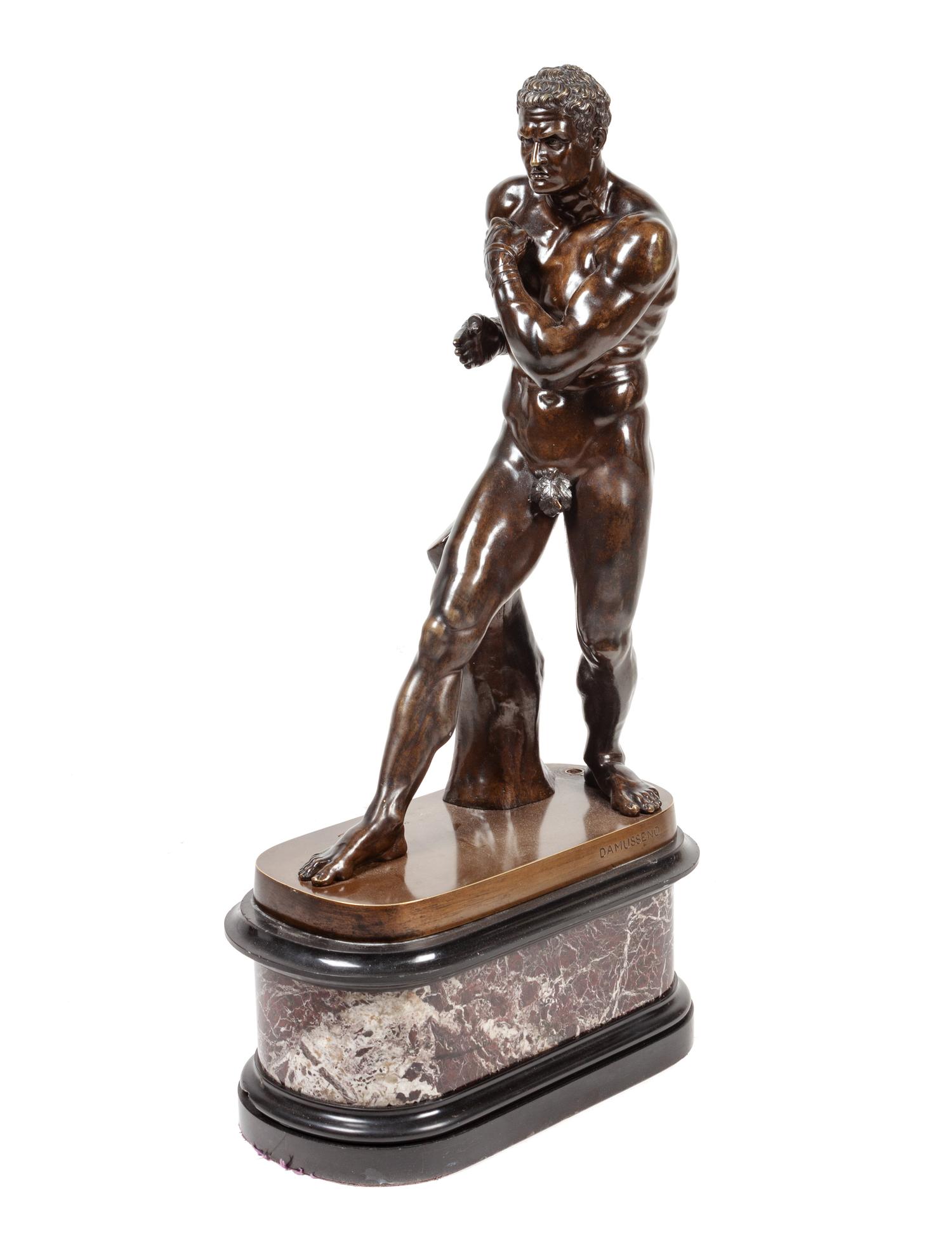 A Grand Tour Bronze Figure of a Gladiator on a Marble Base