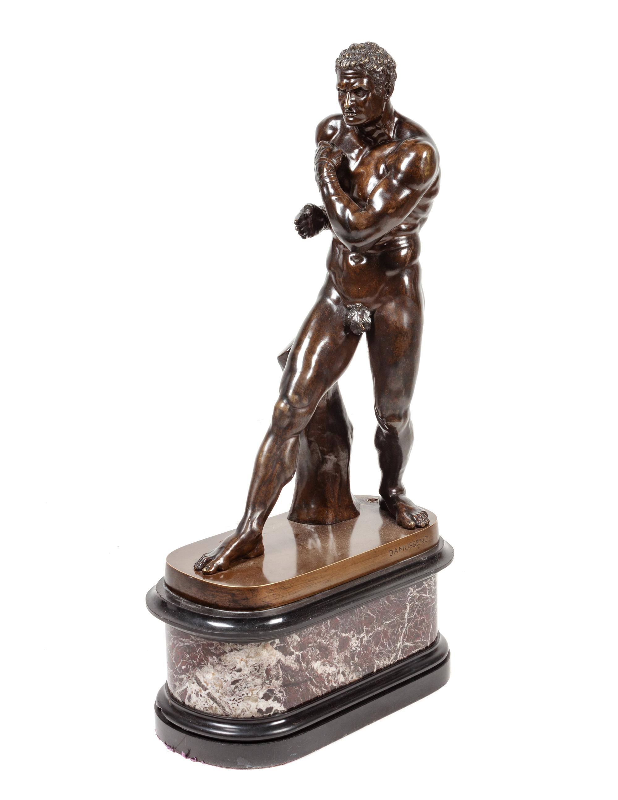 A Grand Tour Bronze Figure of a Gladiator on a Marble Base