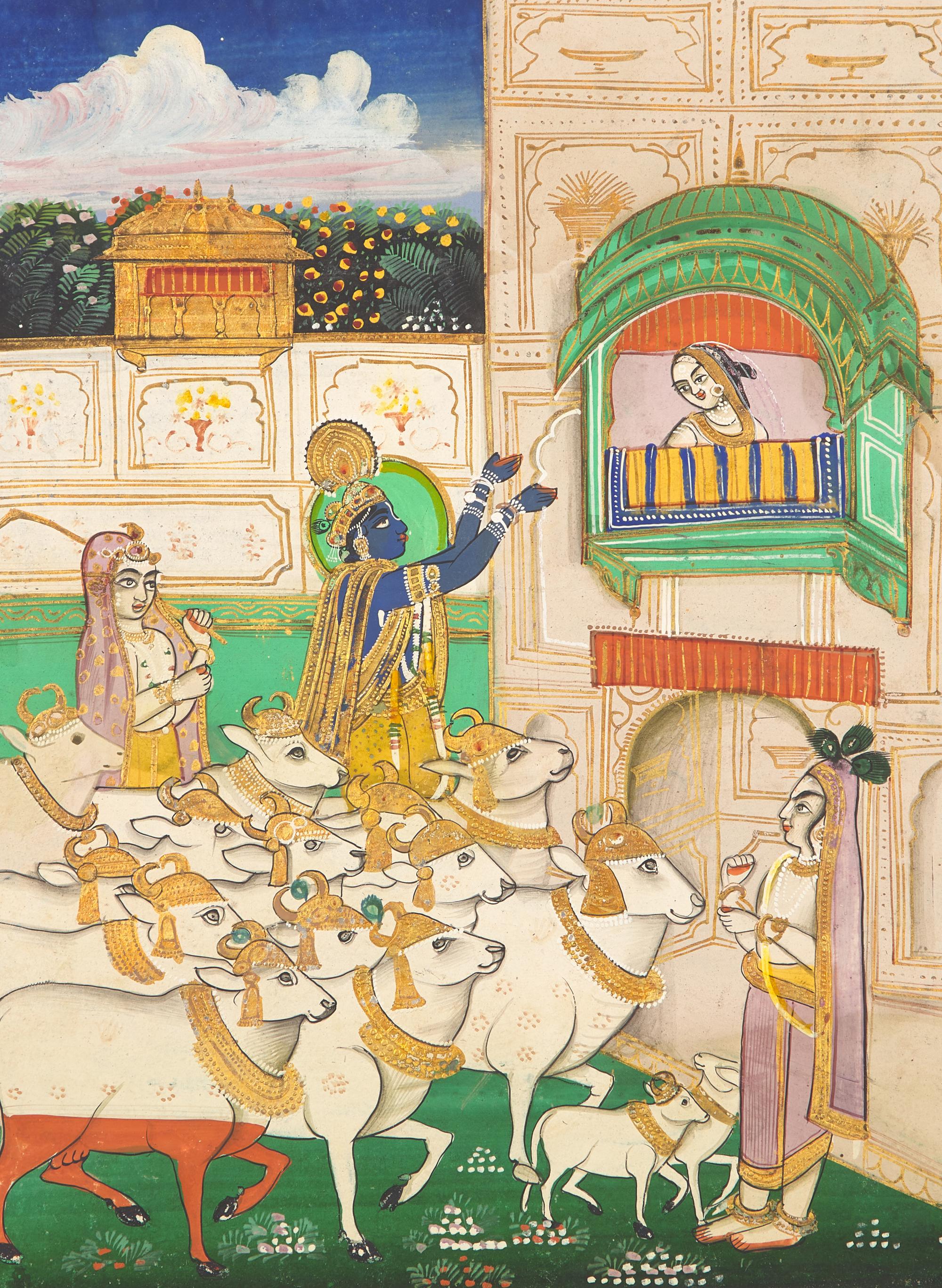 A Painting of Krishna Returns to Radha at the Hour of Cowdust, Rajasthan, Bazaar Workshop, Late 19th/20th Century