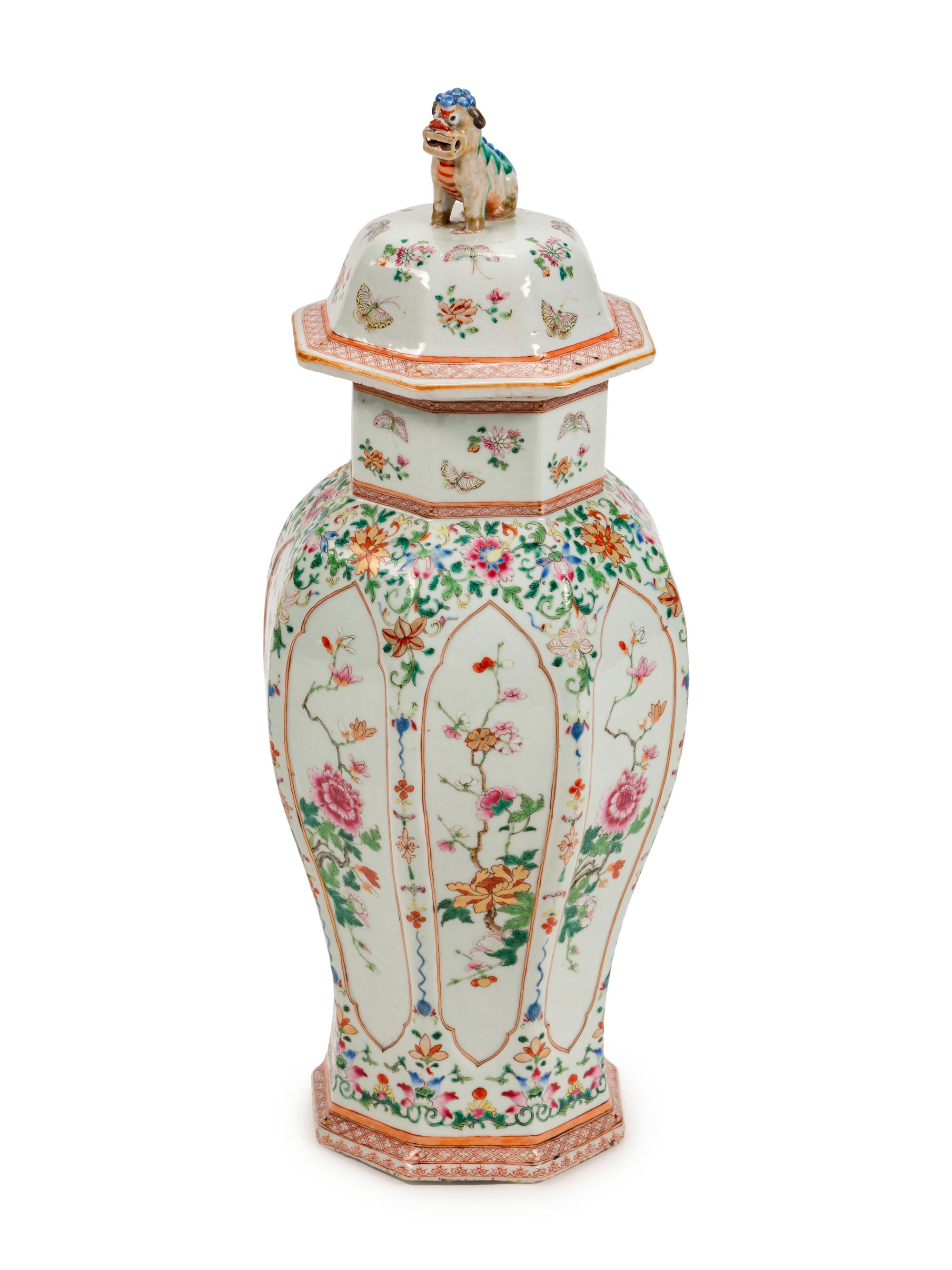 A Chinese Famille Rose Porcelain Octagonal Covered Vase — 19TH CENTURY