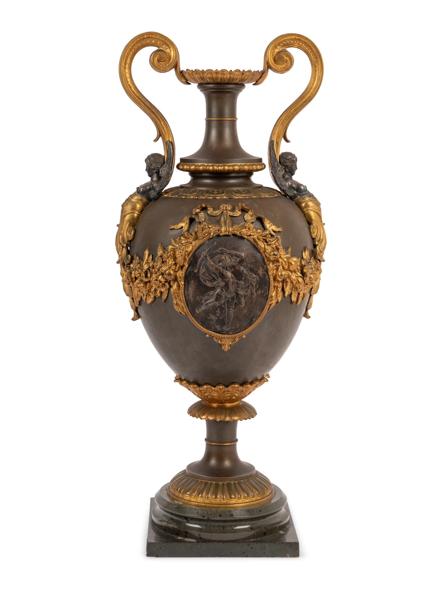 A Large French Neoclassical Gilt Bronze and Cast Metal Vase