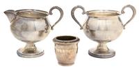 Three Weighted Sterling Articles, , comprising a two handled sugar, creamer and tooth pick holder.