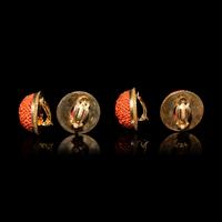 Two Pairs of Chinese Coral Bead Earclips, 20th Century