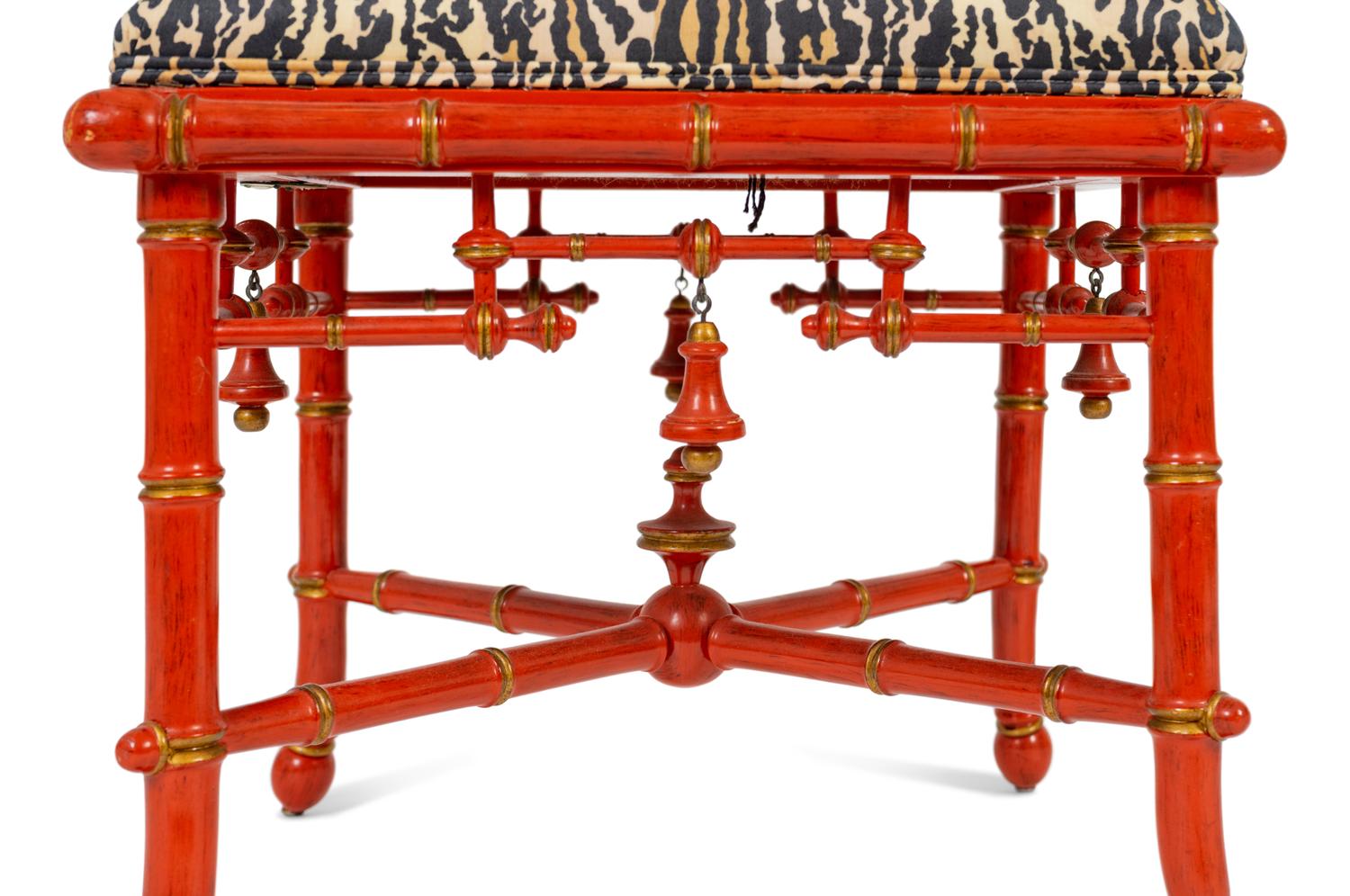 A Pair of Chinoiserie Style Red Lacquered Stools — BAKER, 20TH CENTURY