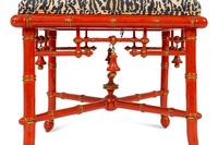 A Pair of Chinoiserie Style Red Lacquered Stools — BAKER, 20TH CENTURY