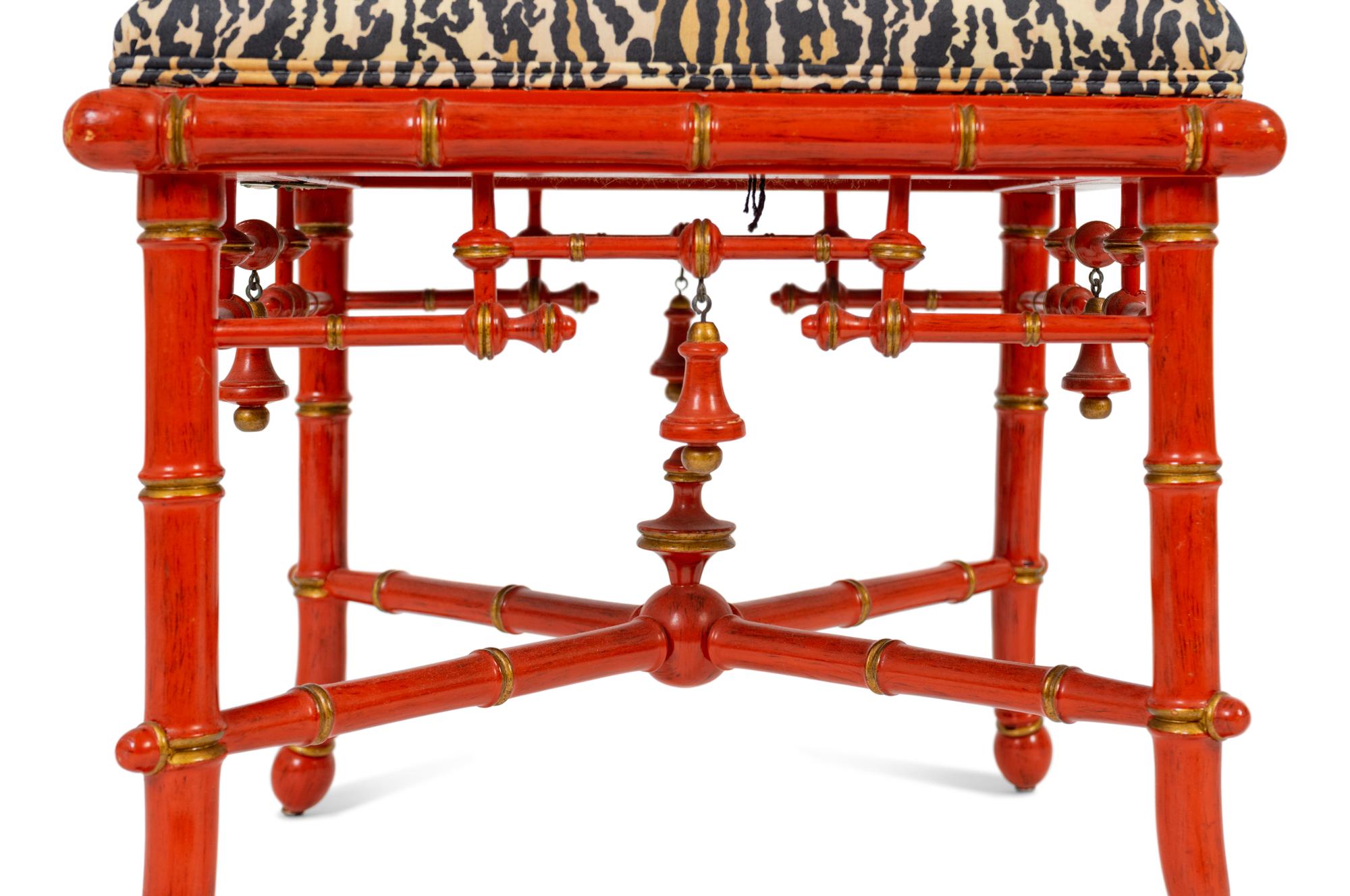 A Pair of Chinoiserie Style Red Lacquered Stools — BAKER, 20TH CENTURY