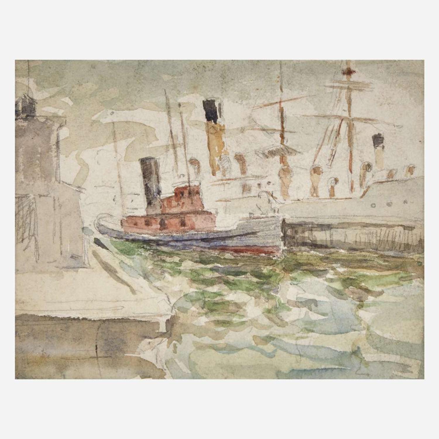 Frederick R. Wagner (American, 1864-1940) The Orange Schooner; together with 3 companions