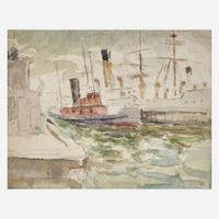 Frederick R. Wagner (American, 1864-1940) The Orange Schooner; together with 3 companions