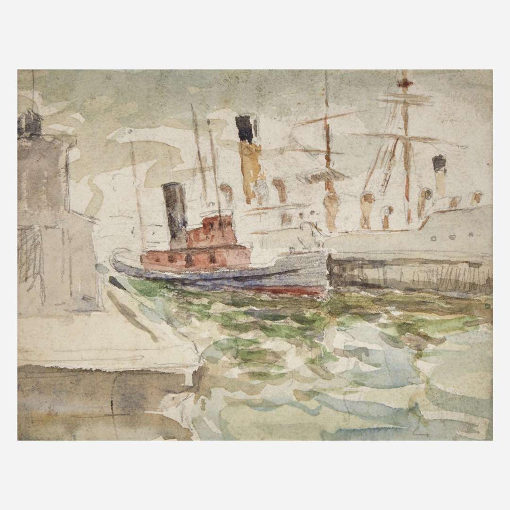 Frederick R. Wagner (American, 1864-1940) The Orange Schooner; together with 3 companions