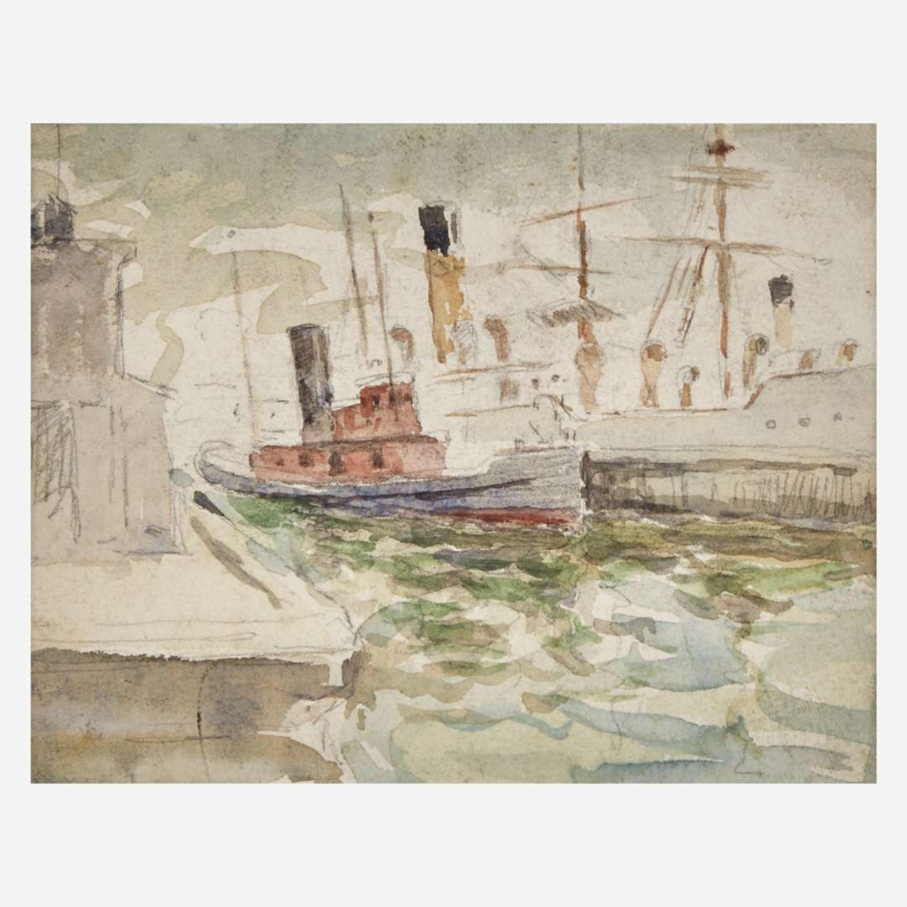 Frederick R. Wagner (American, 1864-1940) The Orange Schooner; together with 3 companions