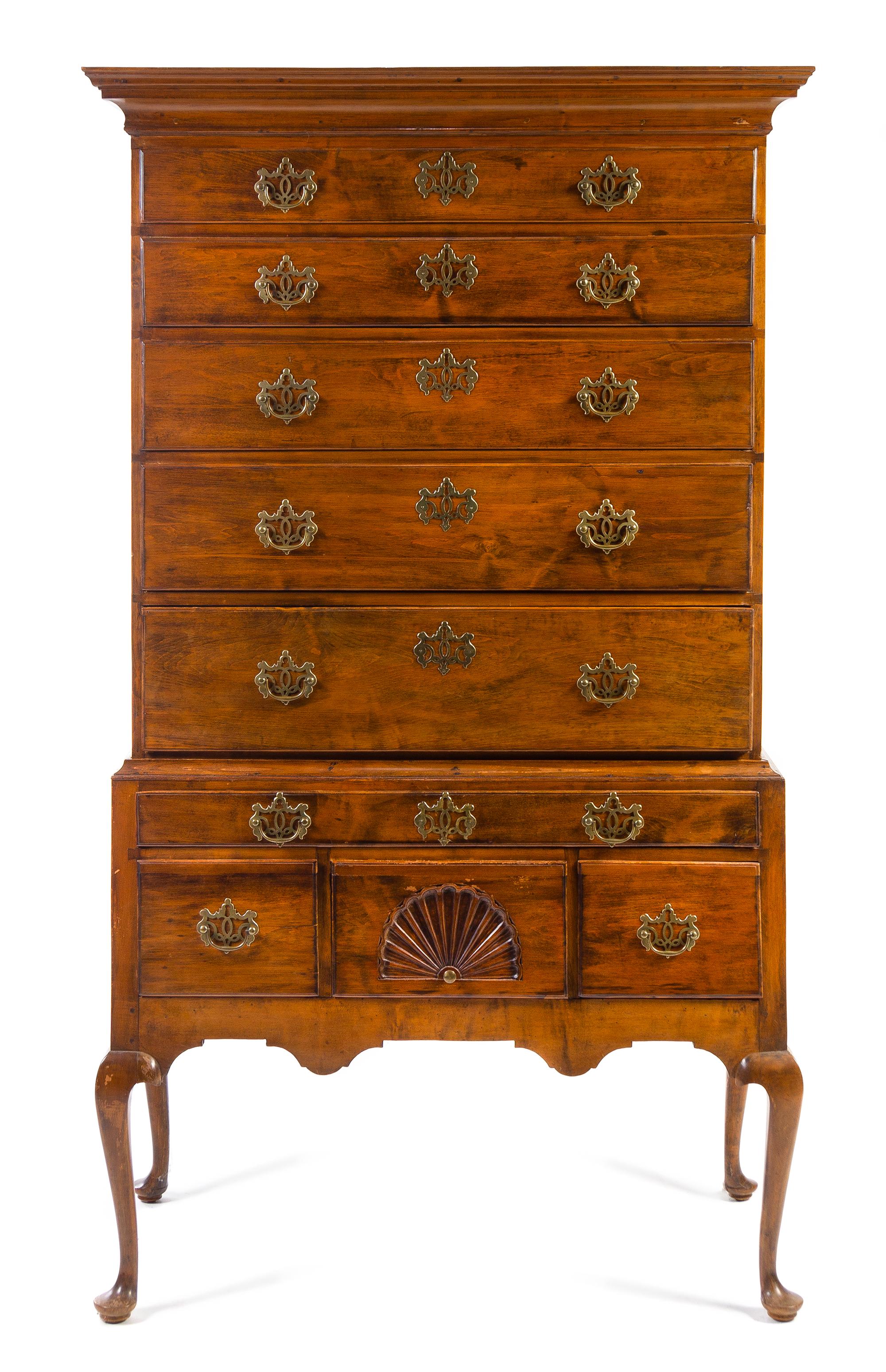 An American Maple Highboy Height 70 3/4 x width 40 1/2 x depth 22 inches. — 18TH/19TH CENTURY