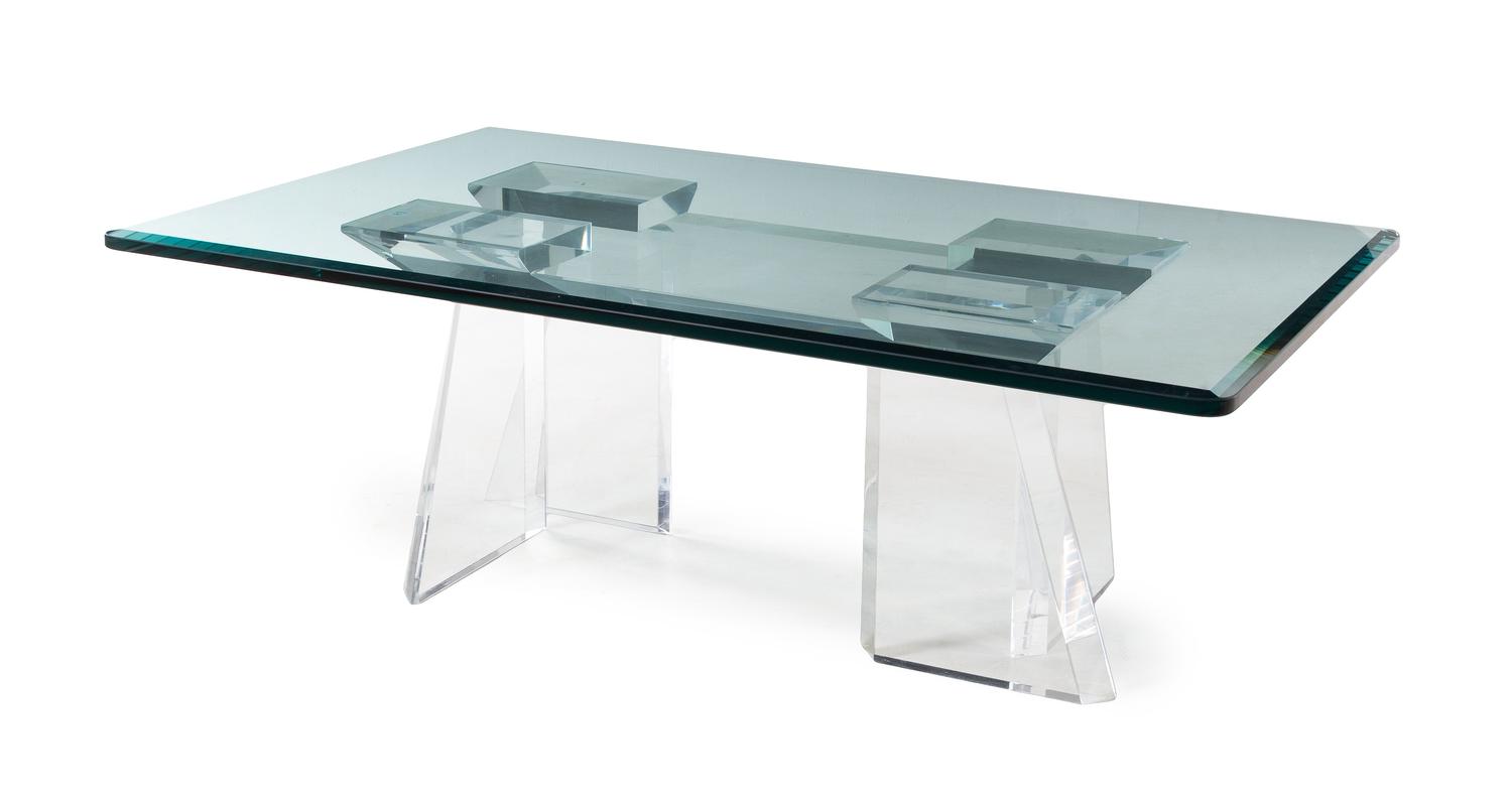 Style of Charles Hollis Jones, USA, 1980s, a sculptural acrylic coffee table, with glass top