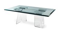 Style of Charles Hollis Jones, USA, 1980s, a sculptural acrylic coffee table, with glass top