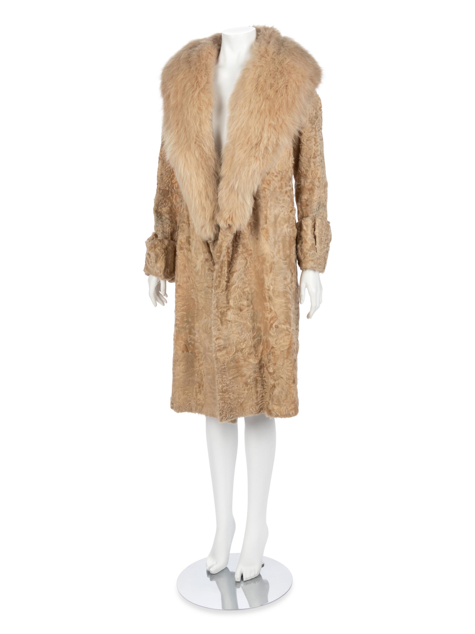 Beige Sheared Lambswool Fur Coat, 1920s