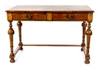 A William and Mary Style Walnut and Yew Wood Writing Table Height 31 x width 47 x depth 25 inches.