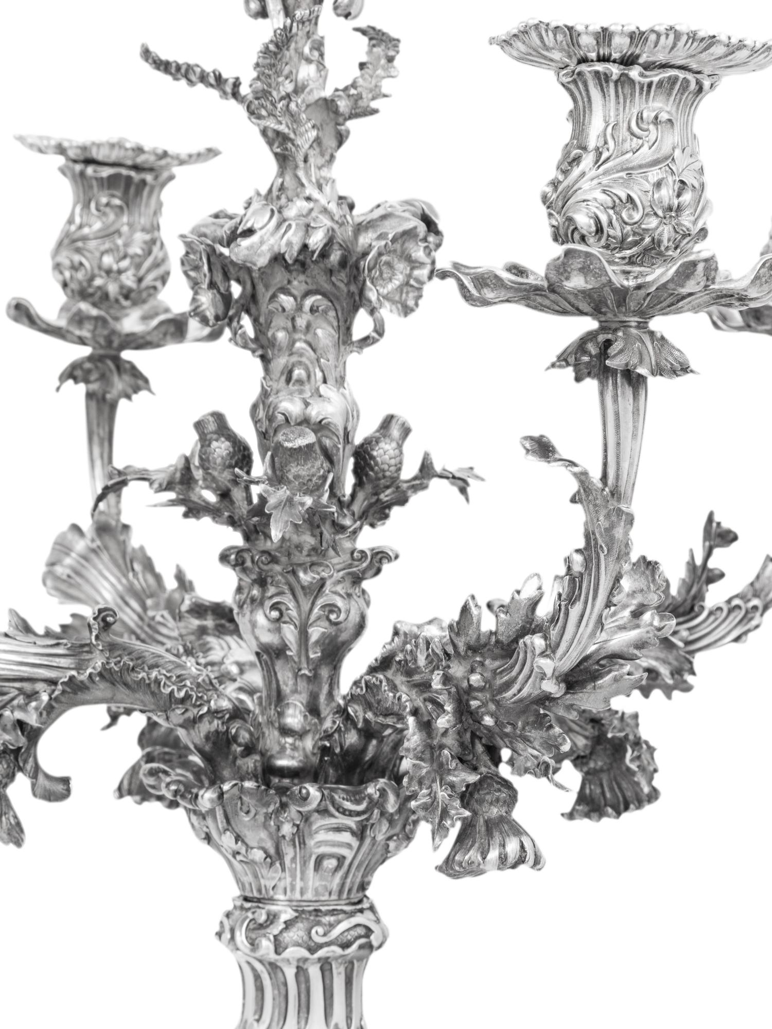 A Monumental Pair of Victorian Silver Four Light Candelabra