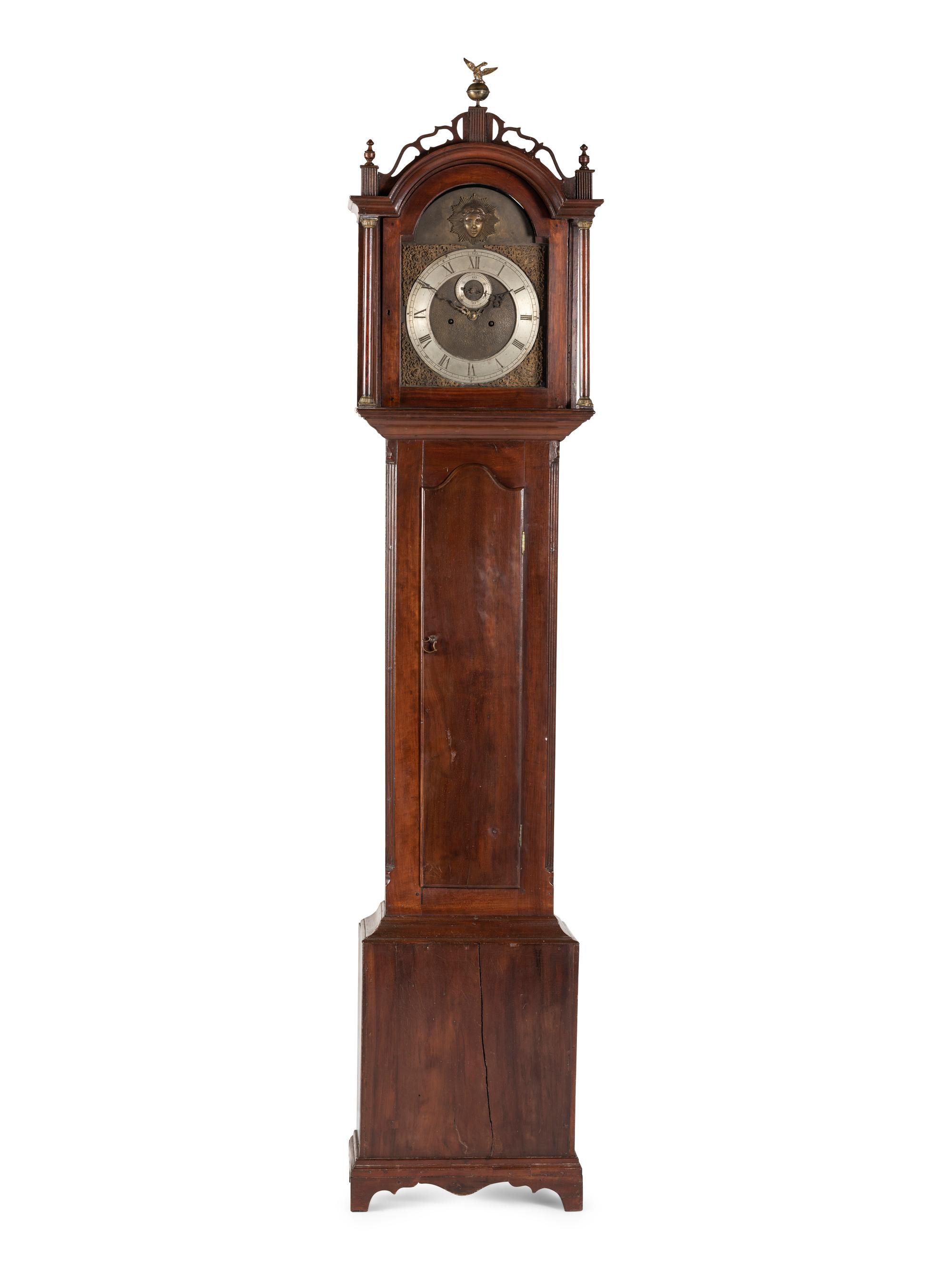 A Federal Carved Cherrywood Tall Case Clock