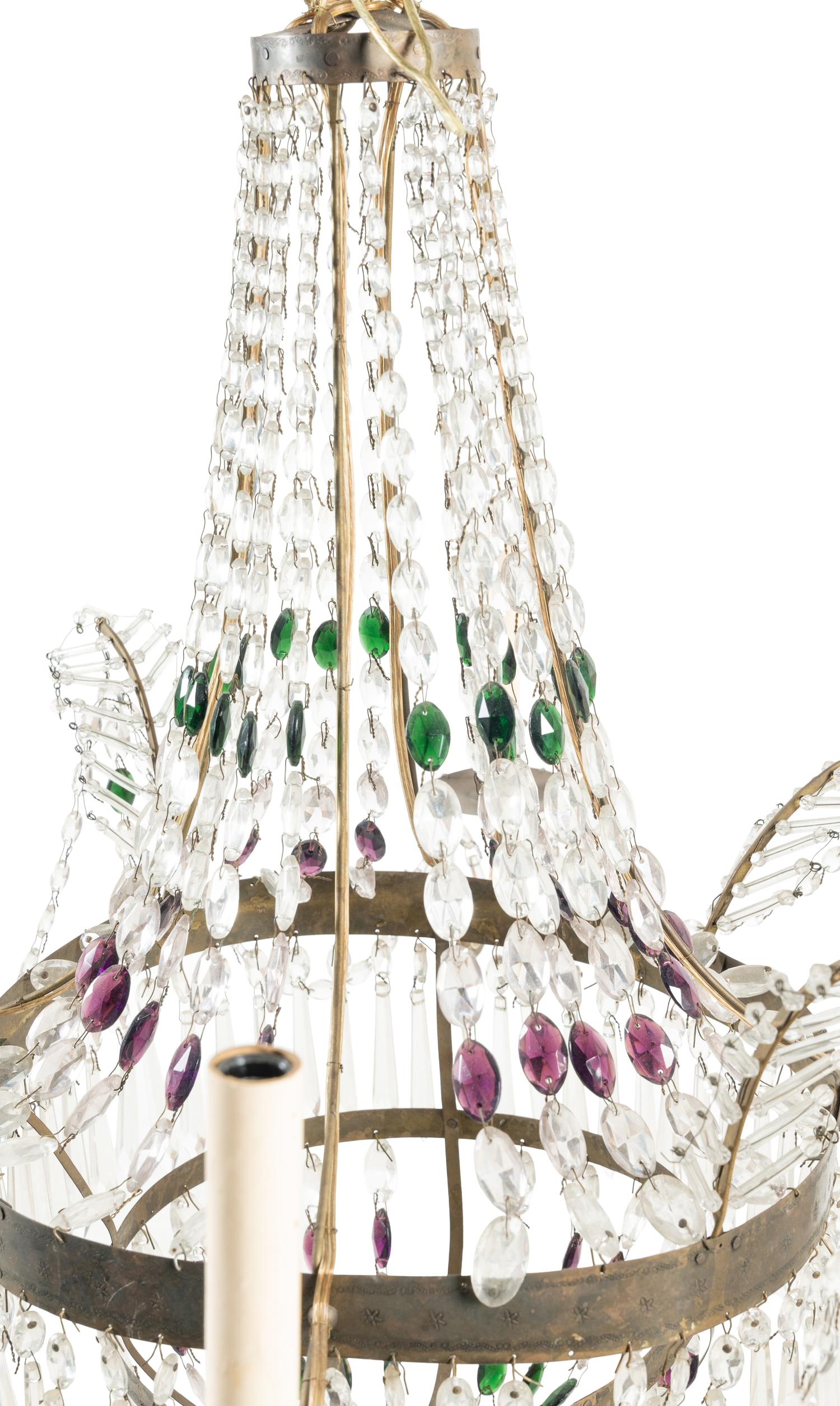 An Empire Style Gilt Metal and Glass Four-Light Chandelier