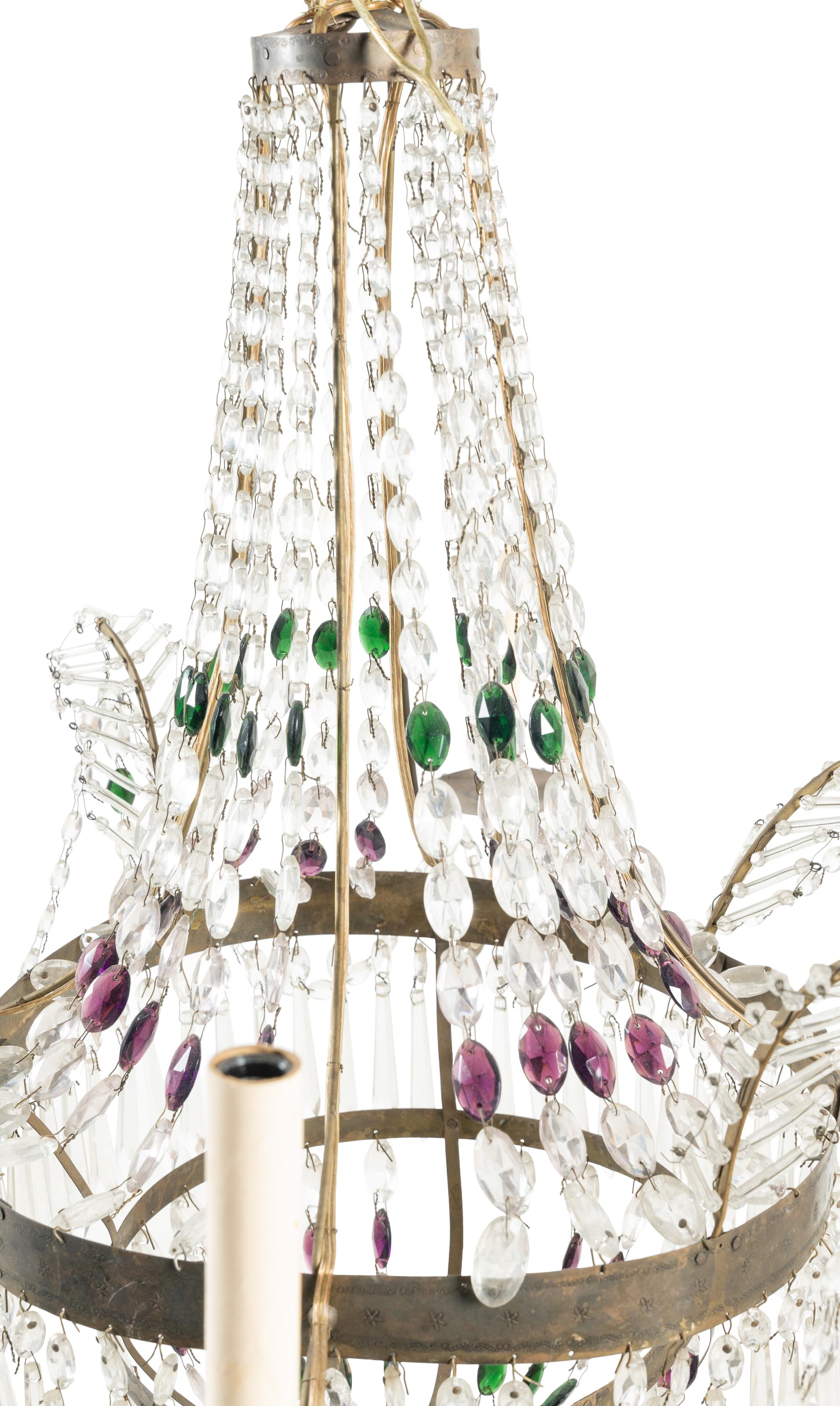 An Empire Style Gilt Metal and Glass Four-Light Chandelier