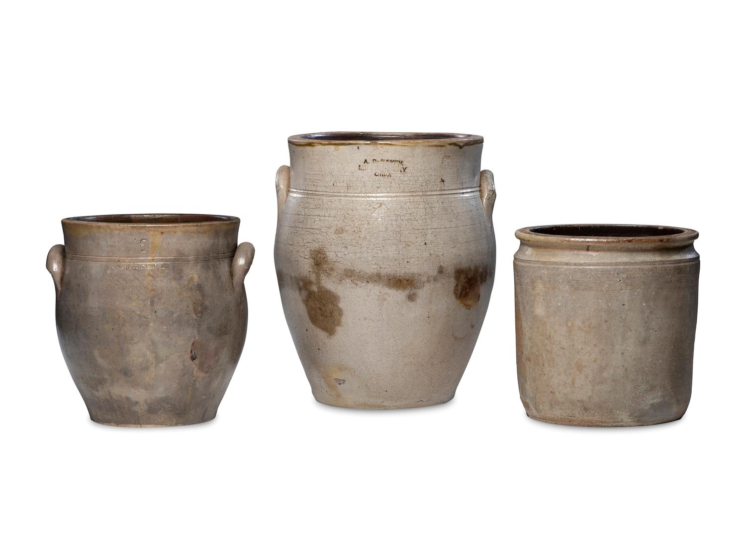Three Stoneware Crocks by Scarce Ohio Makers