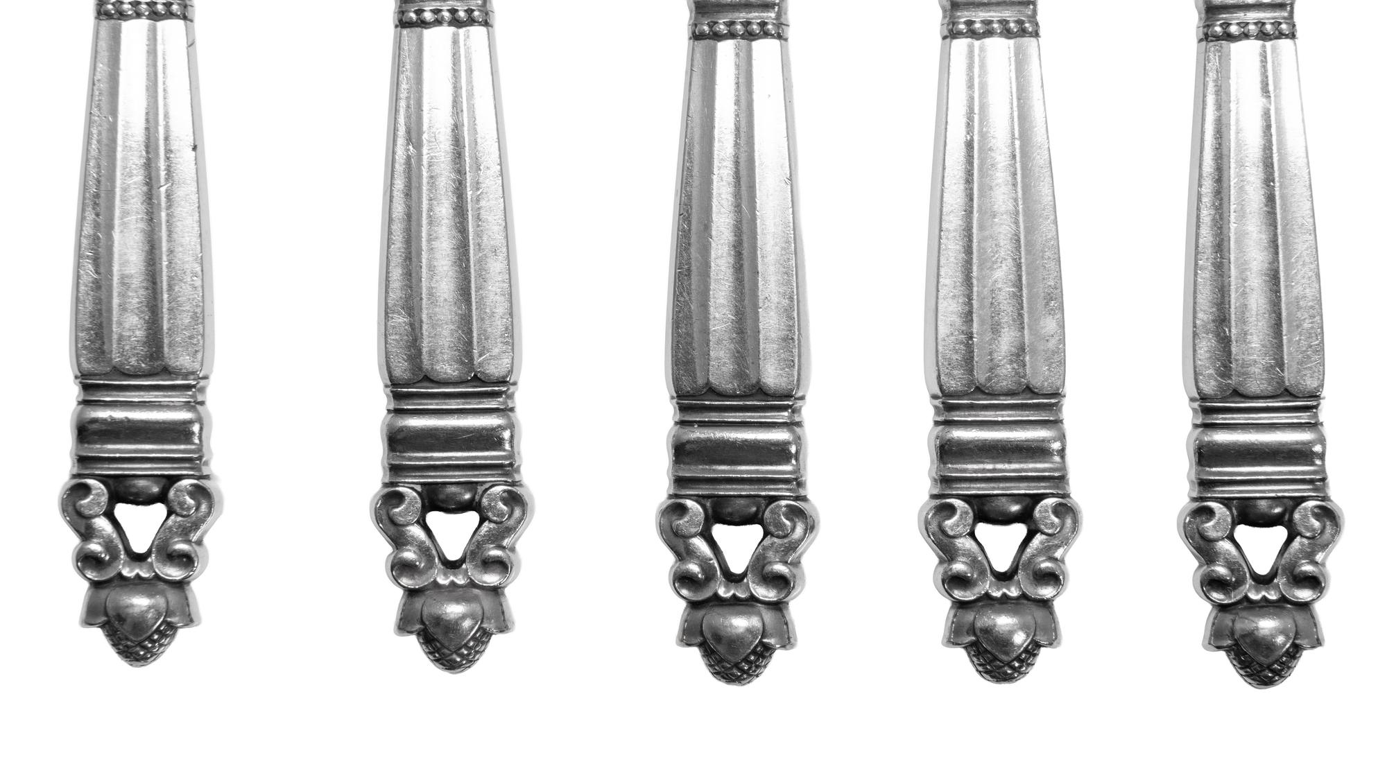 A Set of Six Georg Jensen Acorn Silver Dinner Knives