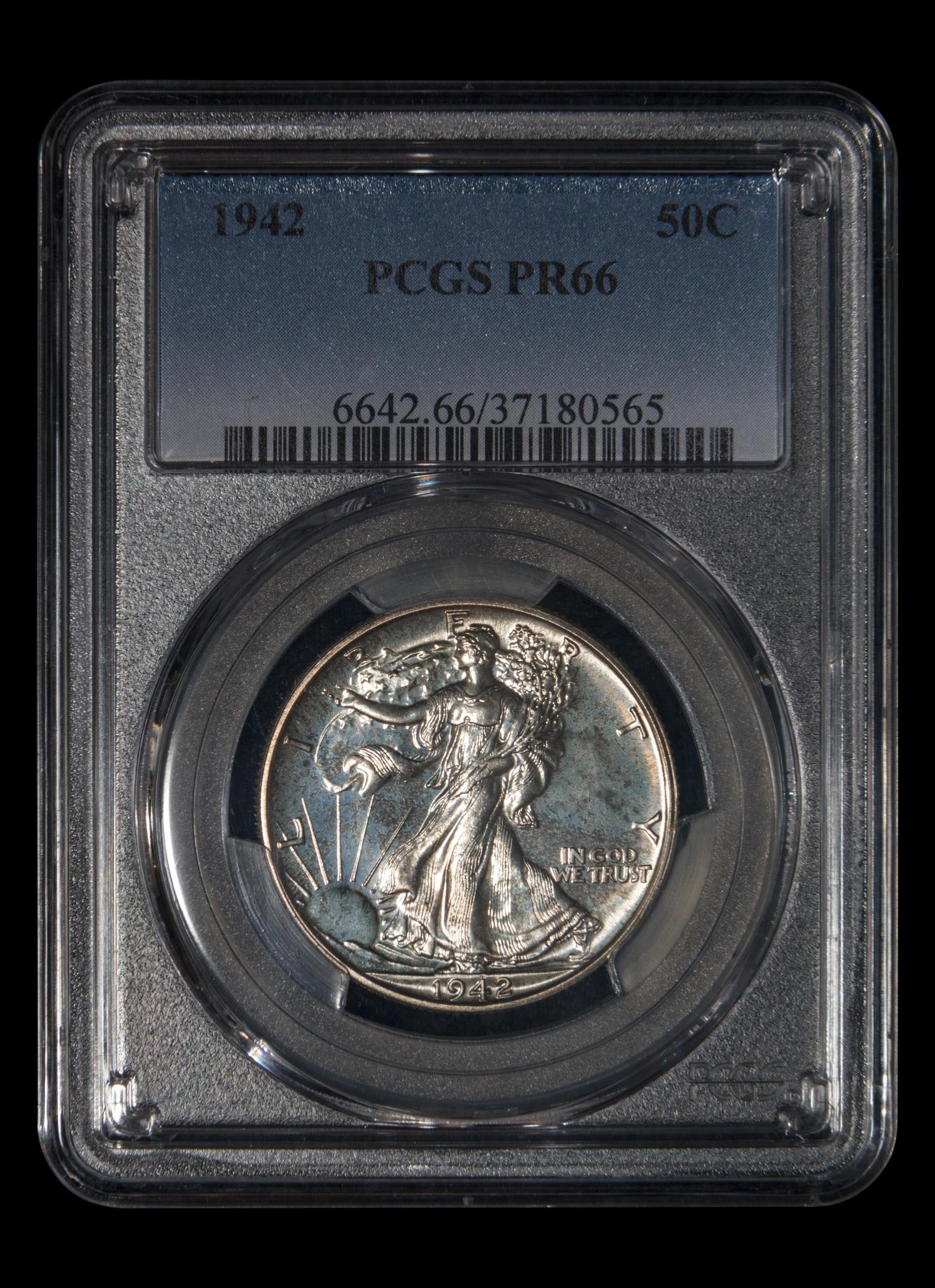 A 1942 Walking Liberty 50c Proof (PCGS PR66)