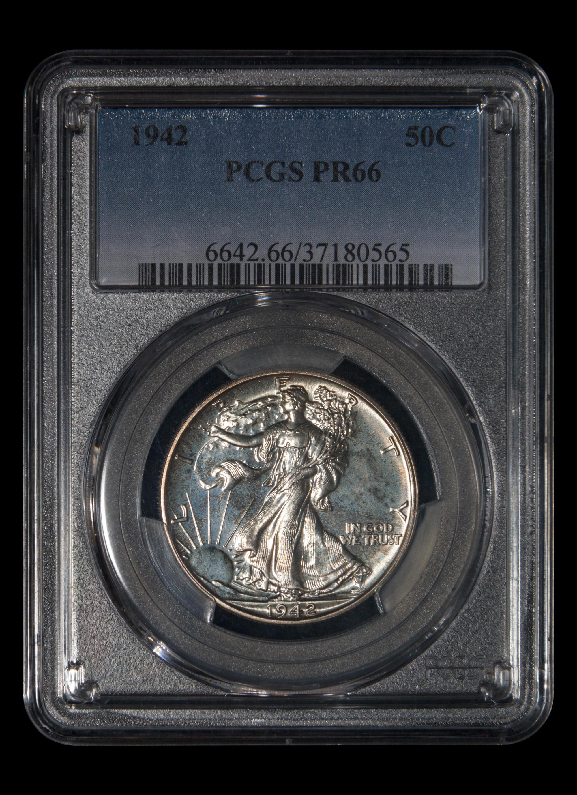 A 1942 Walking Liberty 50c Proof (PCGS PR66)