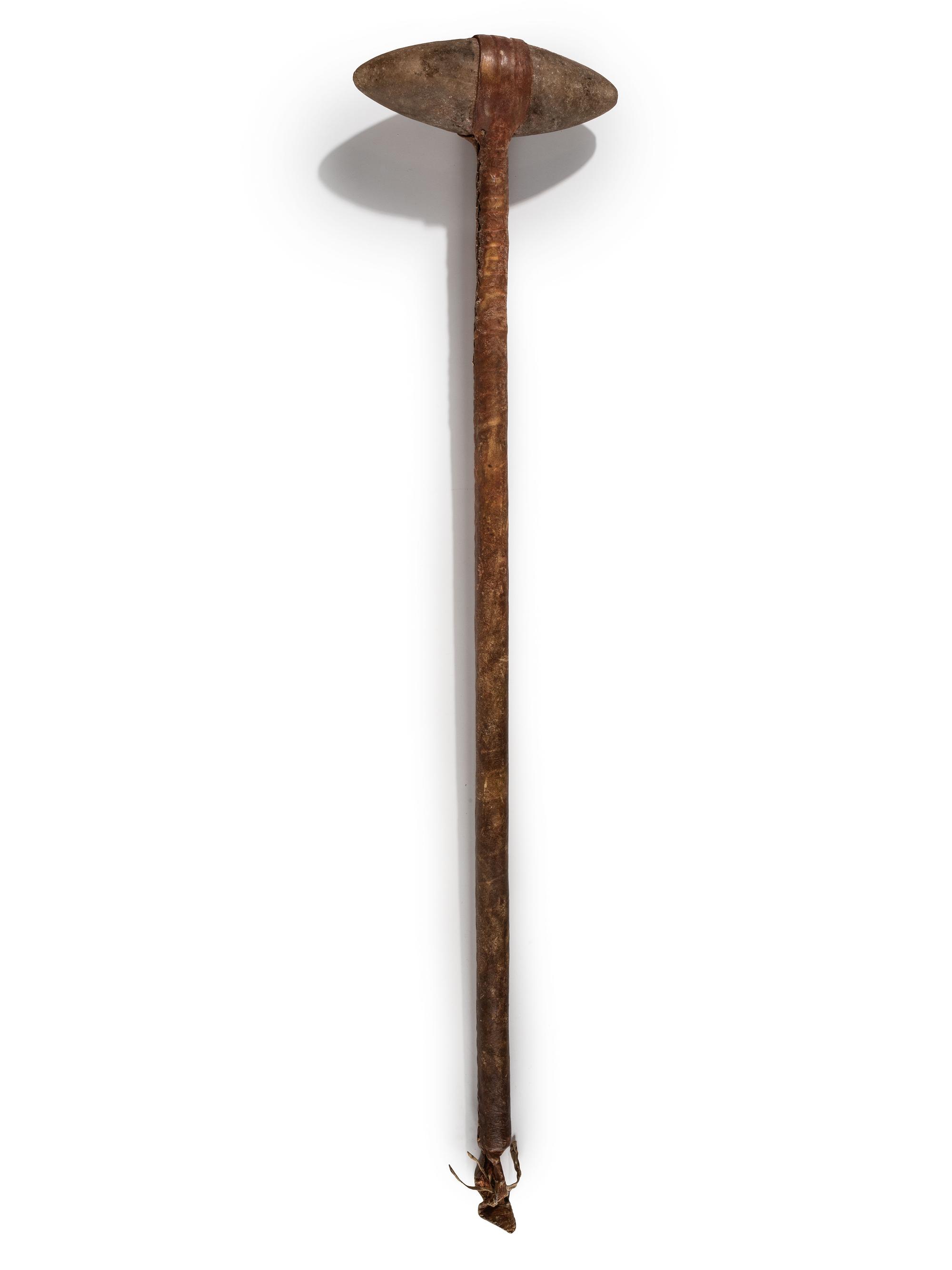 Plains Stone Club, with Buffalo Hide Wrapped Handle