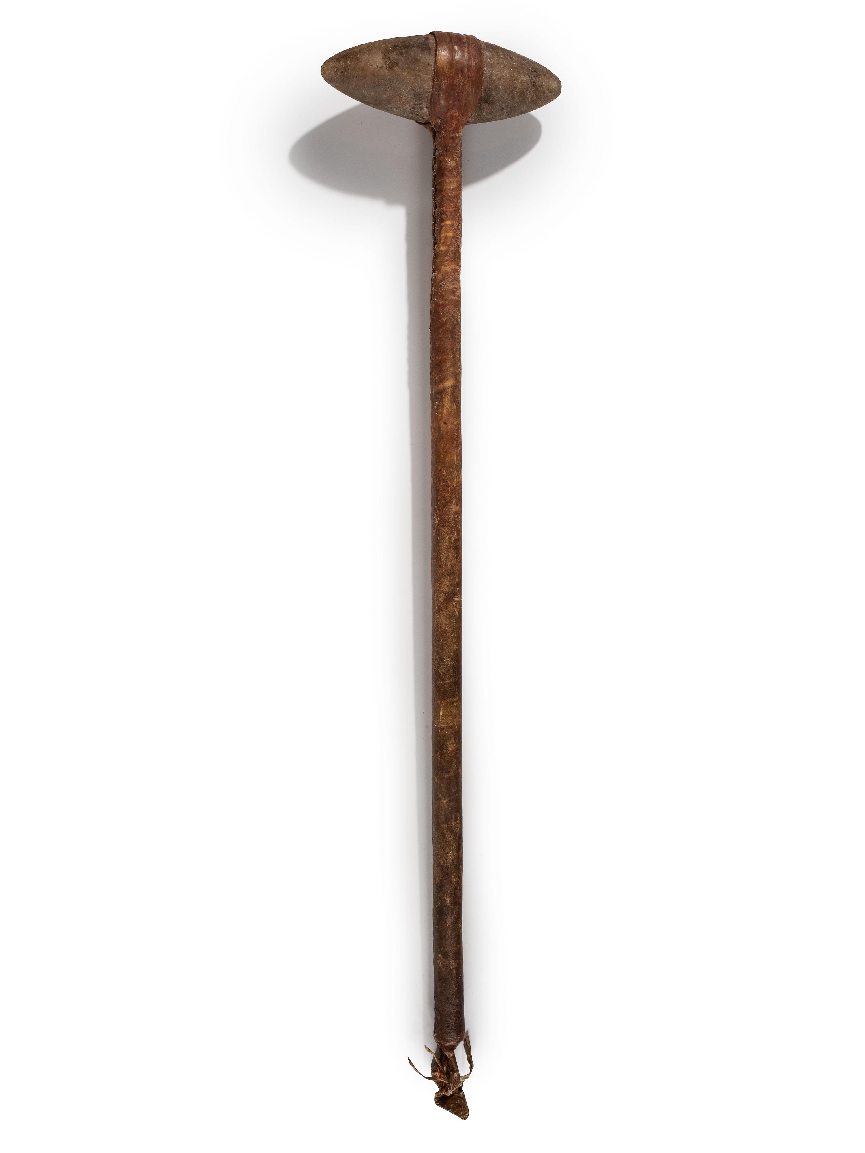 Plains Stone Club, with Buffalo Hide Wrapped Handle
