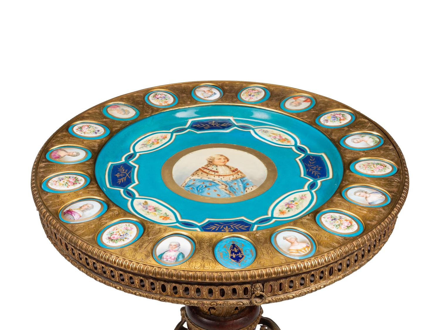 A Louis XVI Style Gilt Bronze and Porcelain Mounted Guéridon